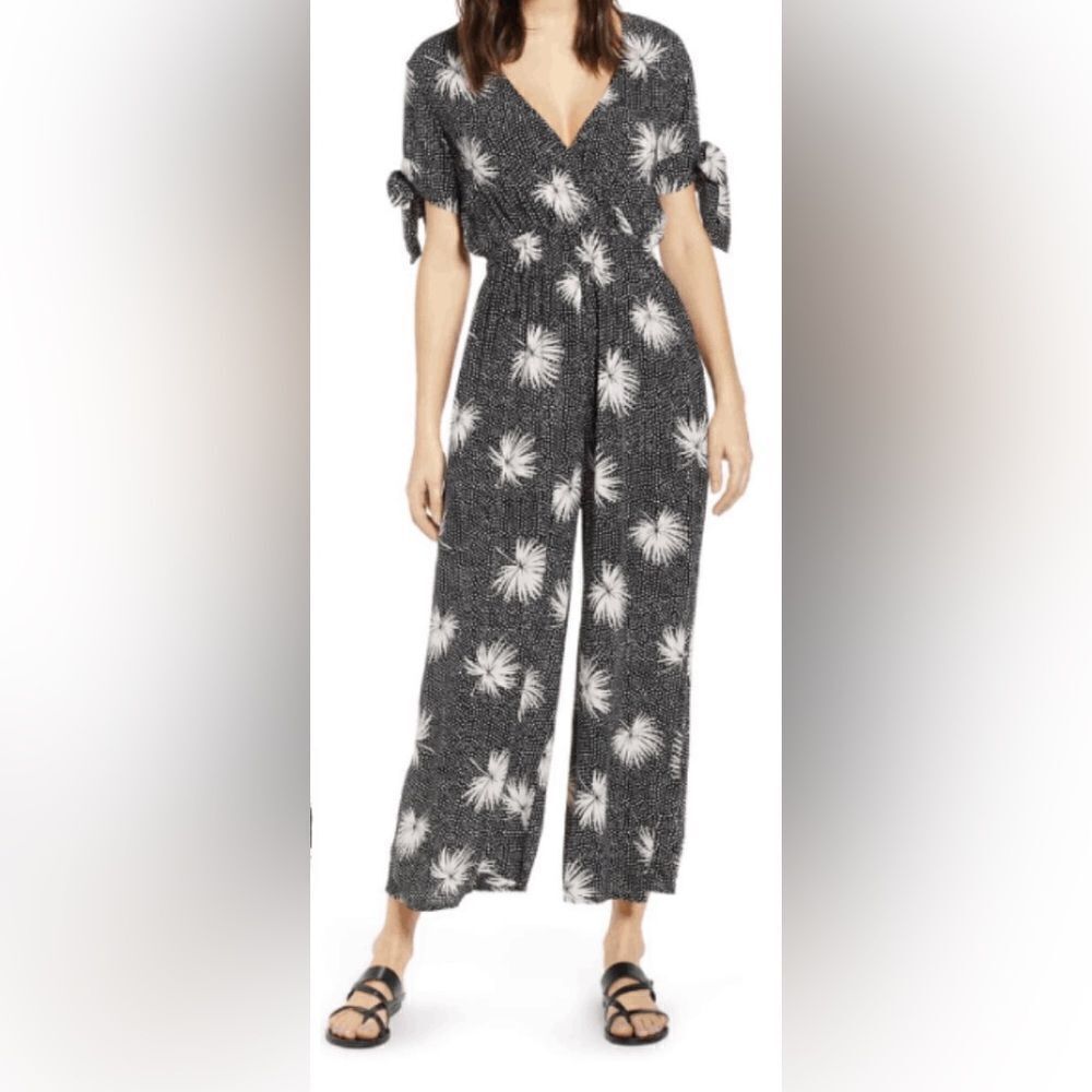 Billabong Black White Polka Dot Floral Jumpsuit Women's Small